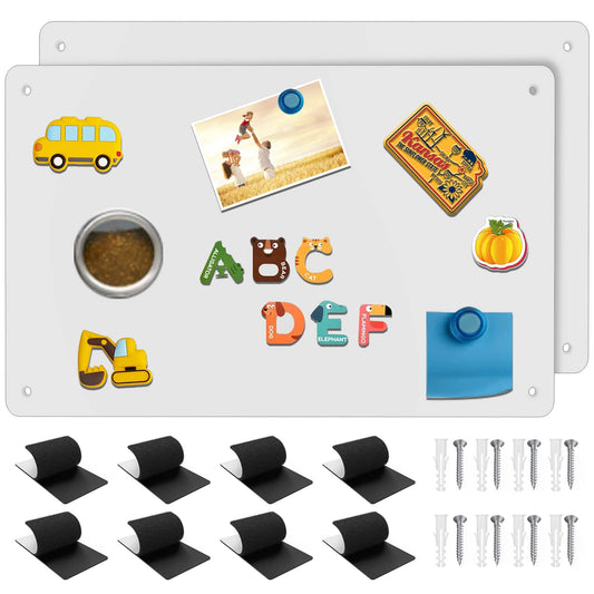 2Pack Magnetic Board,17.1" x 11.8" Magnet Display,for Magnets and Bulletin Board,Suitable for Wall, Refrigerator, Compartment, Cabinet etc,Comes with Dual Lock Tape for Easy Hanging (White