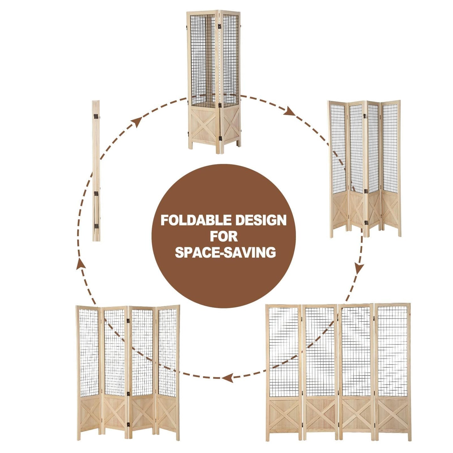 Wnutrees 4 Panel Gridwall Display, Portable Freestanding Display Board for Craft/Art Shows, Retail, Events, Decorative Wood Room Divider Folding Screens, Natural