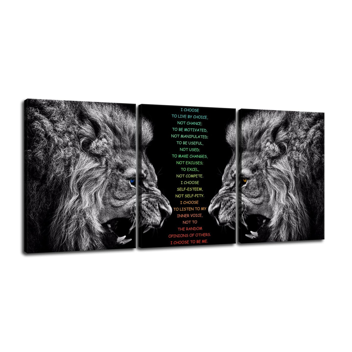 Inspirational 3 Pieces Lion Poster for Office Motivational Wall Art I Choose Canvas Prints Artwork for Living Room Modern Home Decor Painting Pictures Stretched and Framed Ready to Hang [36''Wx 16''H]