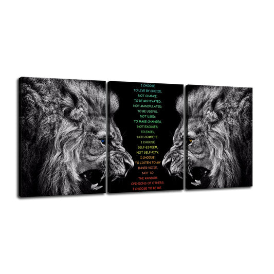 Inspirational 3 Pieces Lion Poster for Office Motivational Wall Art I Choose Canvas Prints Artwork for Living Room Modern Home Decor Painting Pictures Stretched and Framed Ready to Hang [36''Wx 16''H]