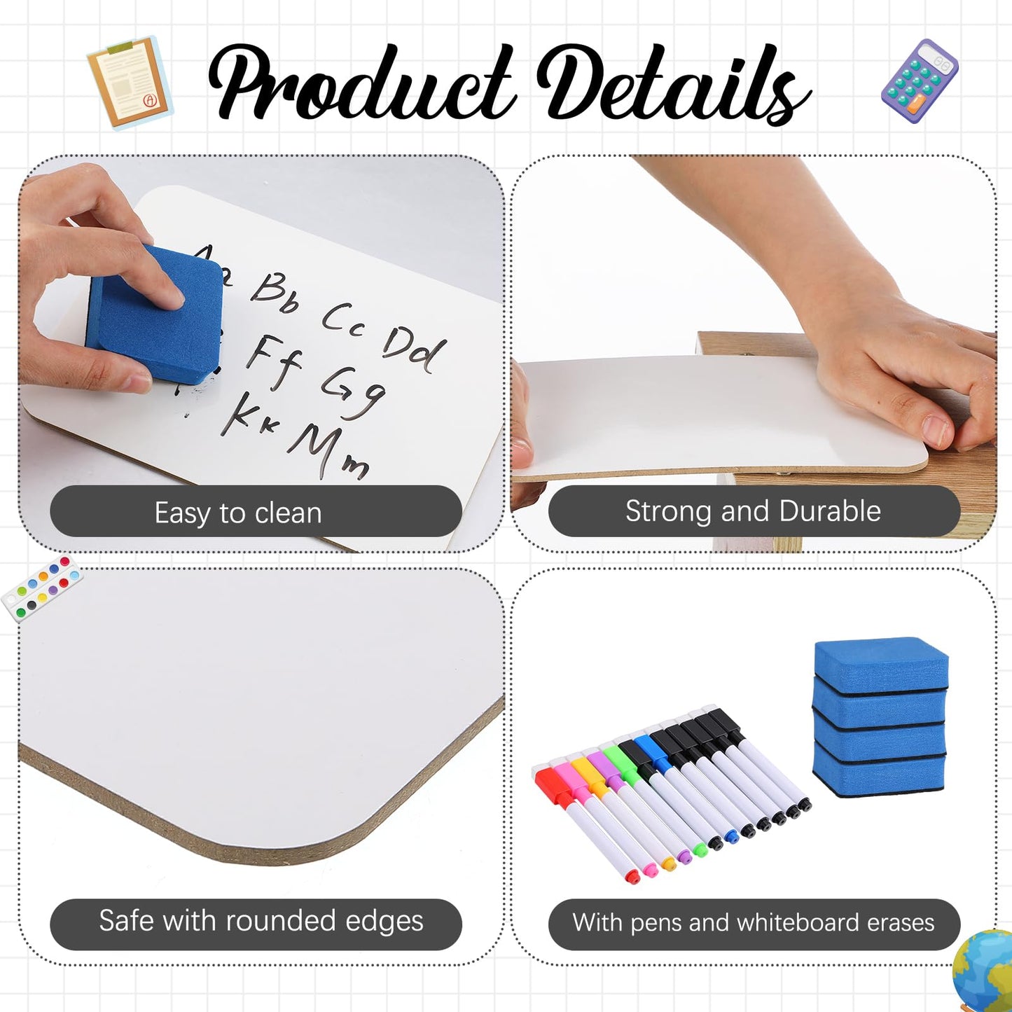 Affrolling 24 Sets Small Whiteboard Dry Erase Boards 5" x7'' Mini Double Sided Dry Erase Lap Boards with Markers Erasers Pen Holders Personal Whiteboards for Students Classroom Teacher