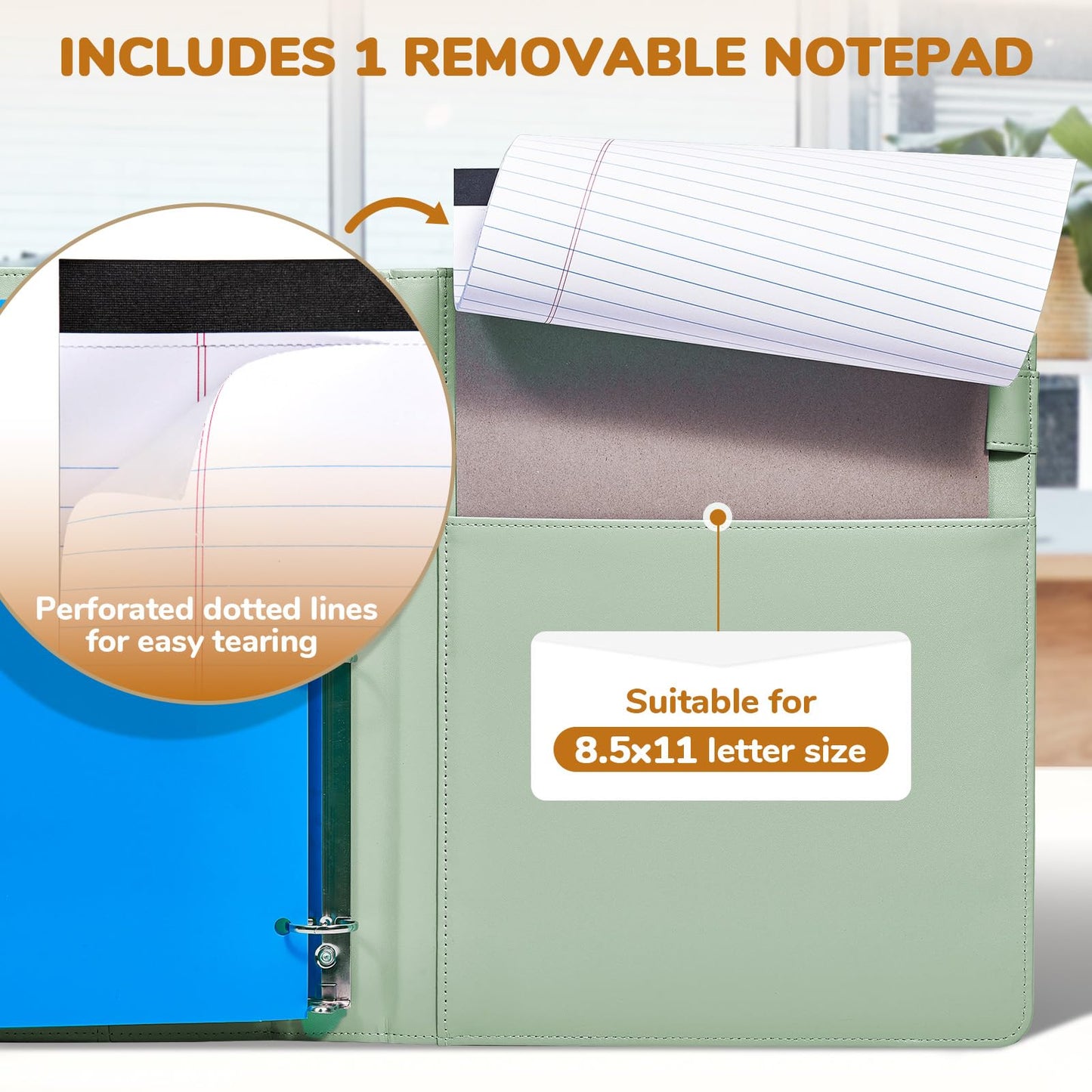 JoyCat 3 Ring Binder Clipboard with Storage,12.4"x10.2"Magnetic Clipboard Folder with 5 Expandable Folders,Refillable Lined Notepad (11" x 8.5"),Ideal for School Office Nursing(Grass Green)