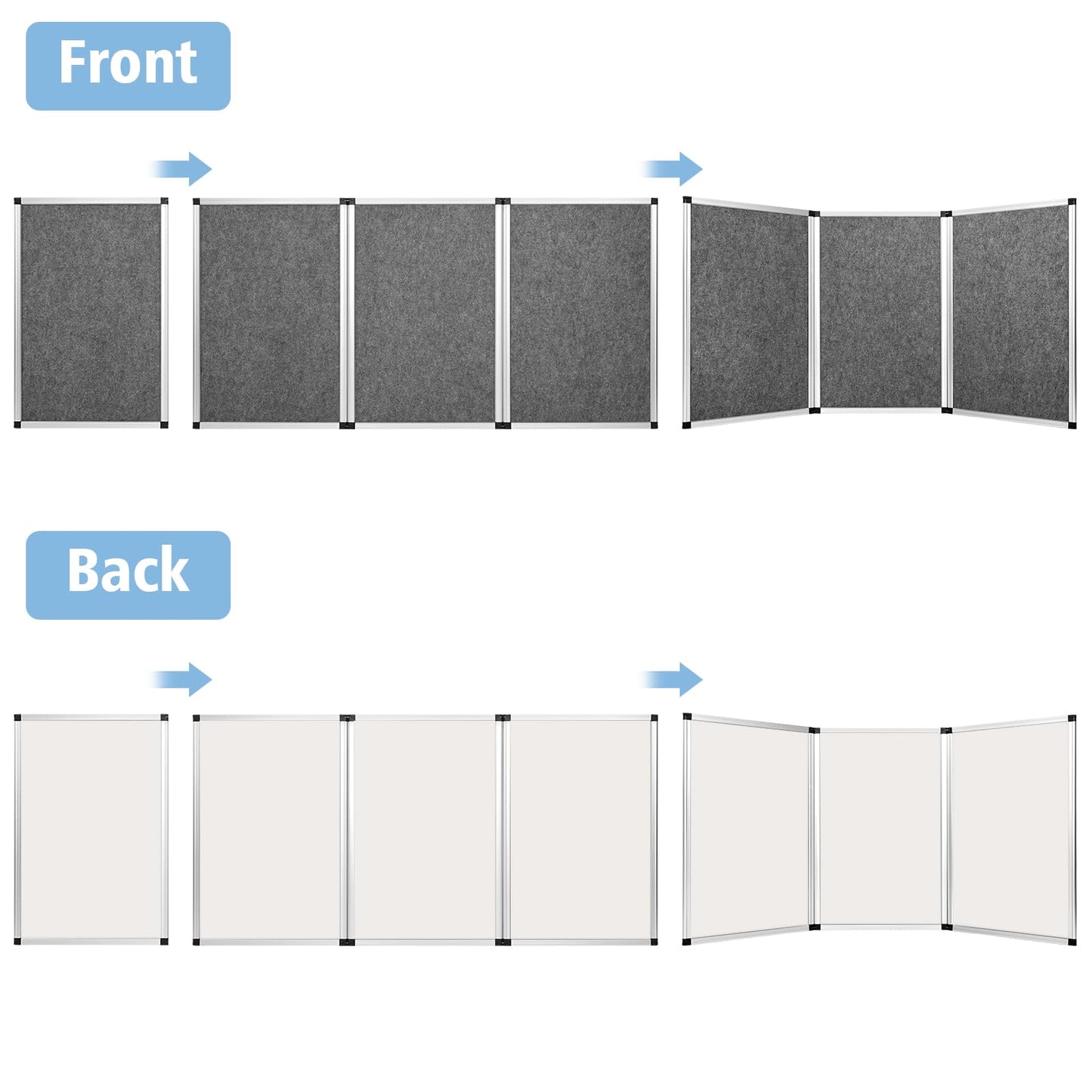 Nisorpa 3+1 Panel Trade Show Presentation Board 70.8 x 35.4 in Desktop Tri Fold Display Board Gray Single Sided Tabletop Display 4 Folding Panels with Moving Bag