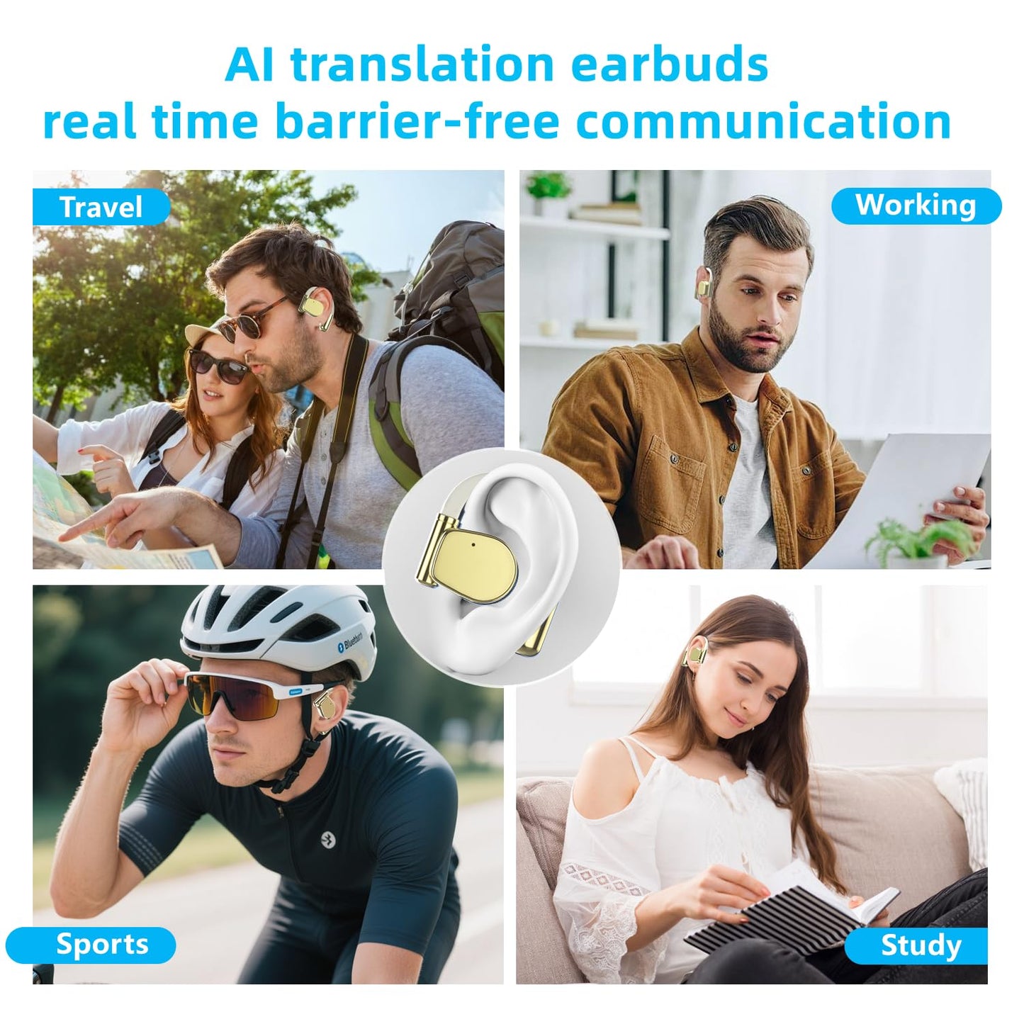 AI Translation Earbuds Real Time 164 Languages Translator Earbud 3 in-1 Bluetooth 5.4 Audifonos Traductores Inglés Español Translating Device iOS & Android Compatible(White)