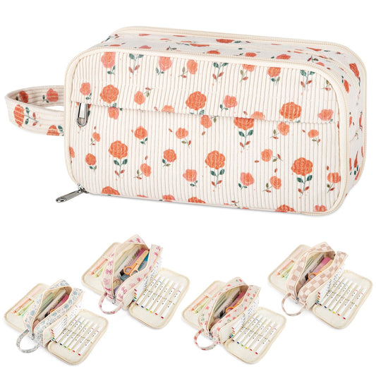 ARUICO Cute Corduroy Pencil Case Pouch with Convenient Handle,Extra Large 4 Compartments Multiple Pockets Markers Crayons Storage Organizer,Stylish Pen Case for Teen Girls College (Rose)