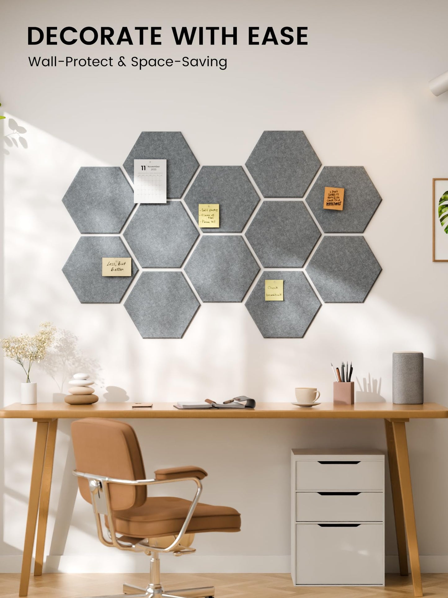 Fluxynara Hexagon Cork Board Alternative for Walls Decor-12-Pack Felt Bulletin Board Tiles,with 30 Pushpins,70 Adhesive Tabs for Office,Classrooms & Home Pin Board Felt Board-Blue Gray