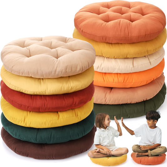 Fumete 12 Pcs Round Floor Pillows Cushions Seating 16 x 16 Inches Floor Round Cushions for Kids Toddlers Flexible Reading Chair Pillows for Classroom Home School Playing Supplies(Warm Color)