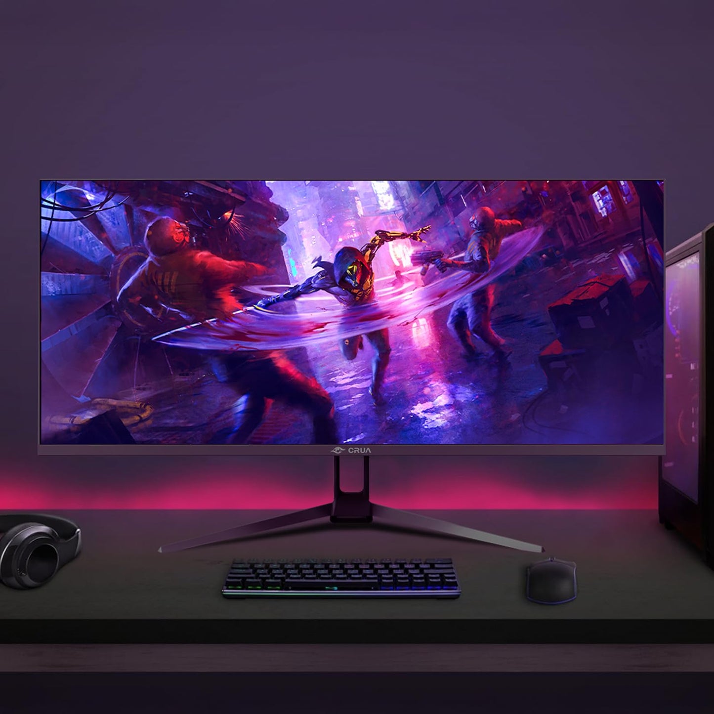 CRUA 34'' Gaming Monitor 165Hz/144Hz, UWQHD 3440x1440P IPS Ultrawide Screen Computer Monitors with Built-in Speakers, Supports FreeSync, 120% sRGB, PIP/PBP, HDMI2.0 & DP1.4, Wall Mount&Tilt Adjustable