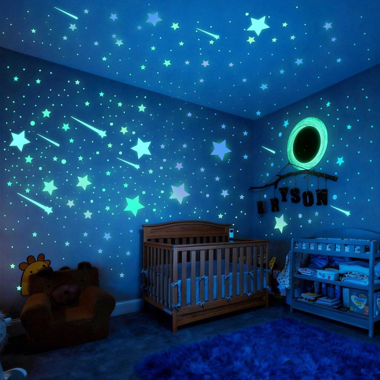 Glow in The Dark Black Hole Wall Stickers Iridescent Star with Meteor Galaxy Decals Peel and Stick Funny Art Decor for Kids Room, Bedroom (Galaxy)