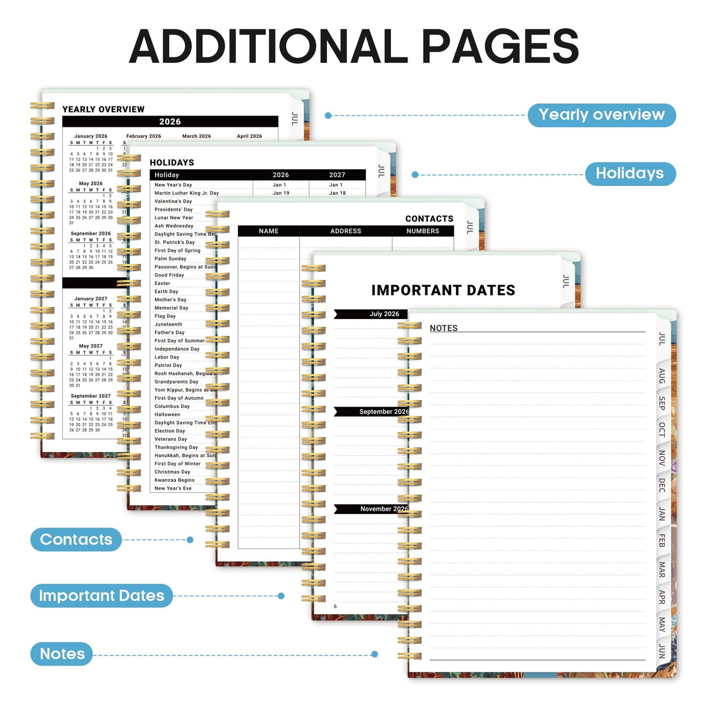 Planner 2026–2027, Weekly & Monthly Academic Organizer for School Year, Jul 2026–Jun 2027, Hardcover Planner with Tabs, Back to School Essential, 6.3" x 8.5", Coastal Van