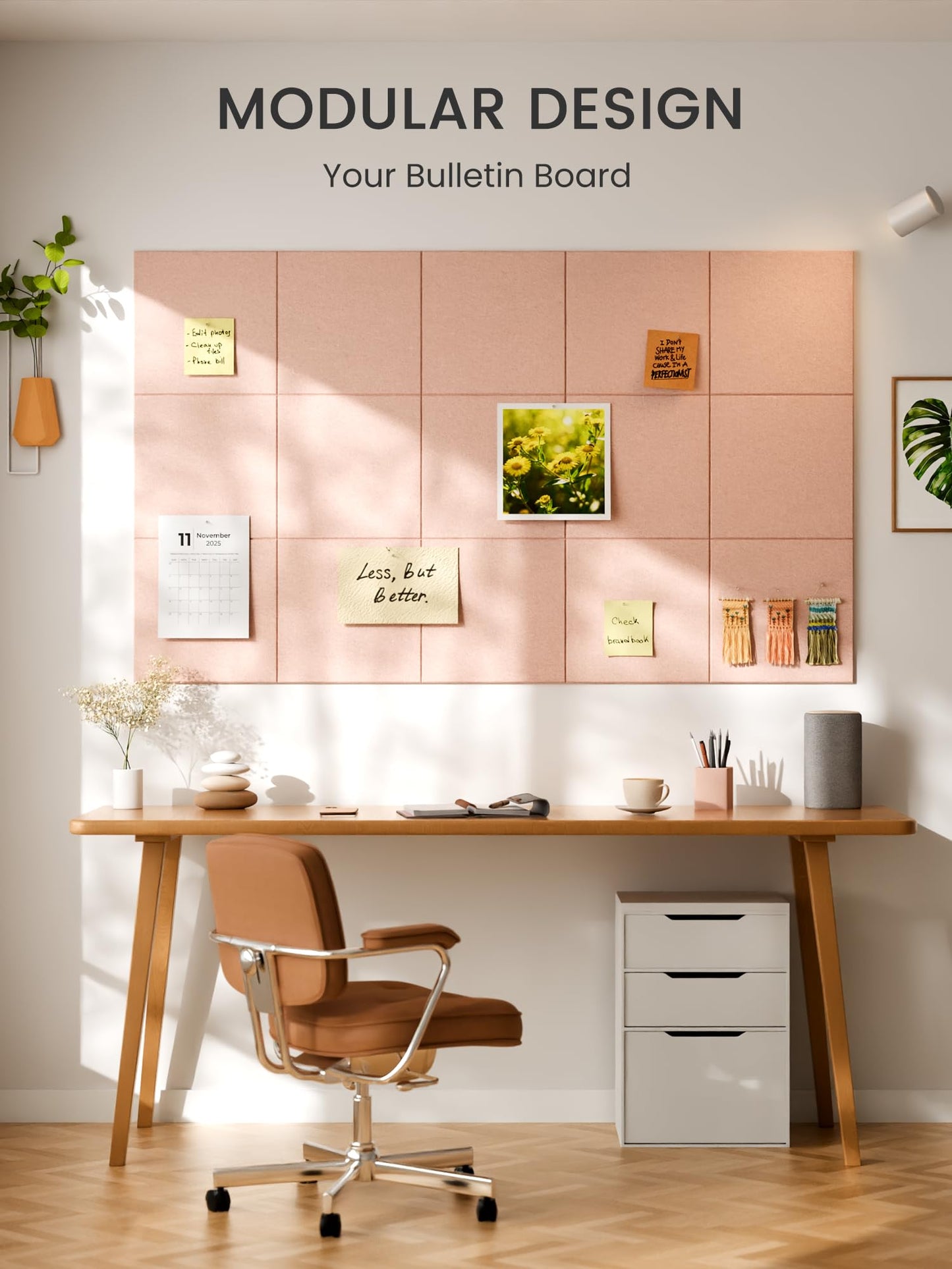 Bumusty Large Cork Board 48" x 36" Alternative - 12 Pack Felt Wall Tiles with 70 Safe Removable Adhesive Tabs, 30 Pushpins, Cork Boards for Walls Pin Board Bulletin Board Office Decor (Pink)