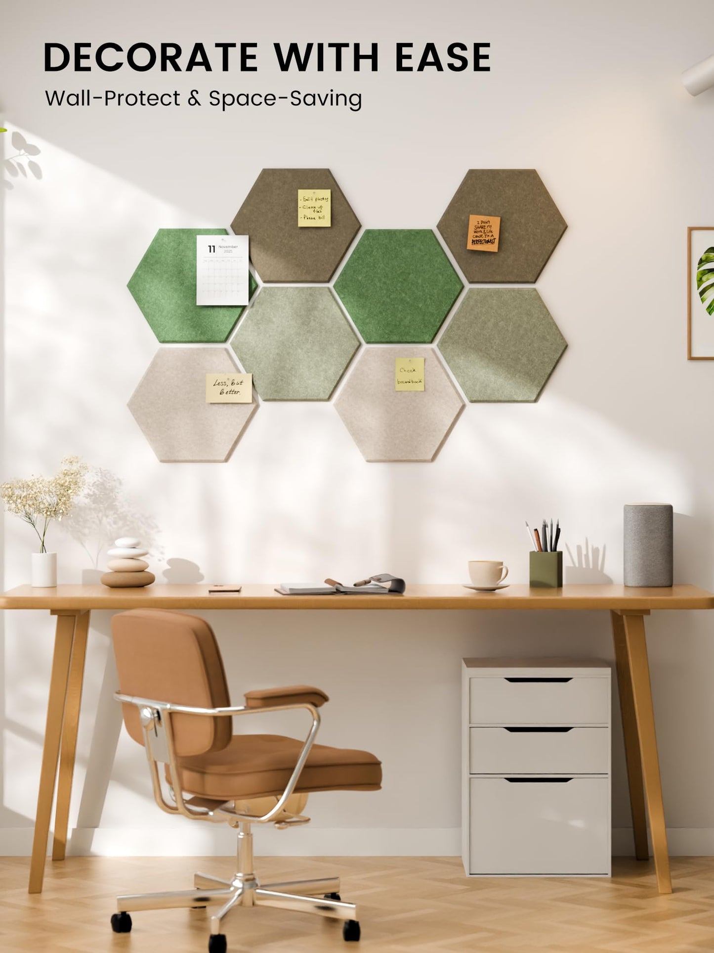 Fluxynara Hexagon Cork Board Alternative for Walls Decor-8-Pack Felt Bulletin Board Tiles,with 30 Pushpins,50 Adhesive Tabs for Office,Classrooms & Home Pin Board Felt Board-Moss Haven