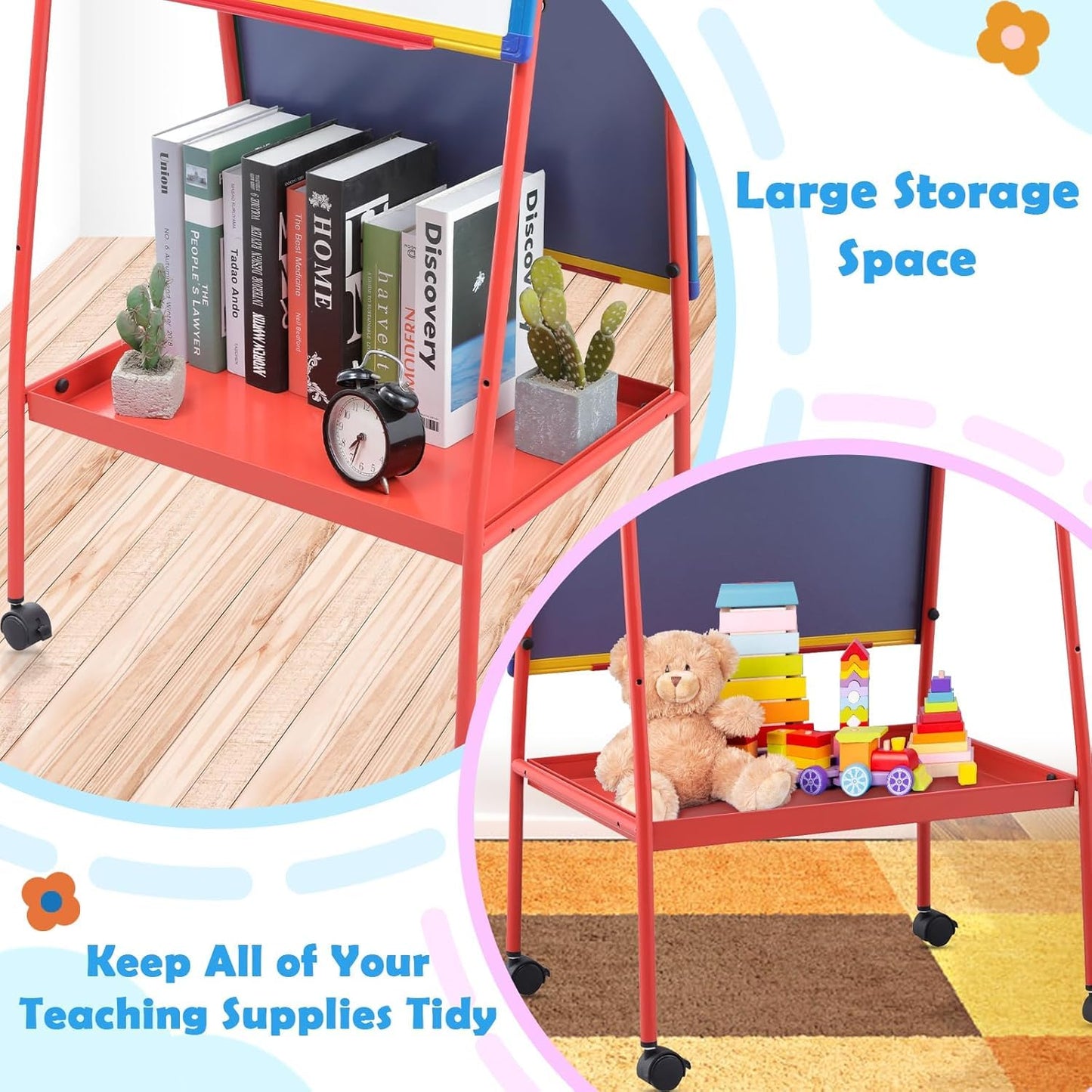 Mobile White Board with Stand - 70.8" H Double Sided Portable Rolling Whiteboard Kids Easel for Classroom,Height Adjustable Magnetic Dry Erase Board on Wheels for Home,School,48x24 inches