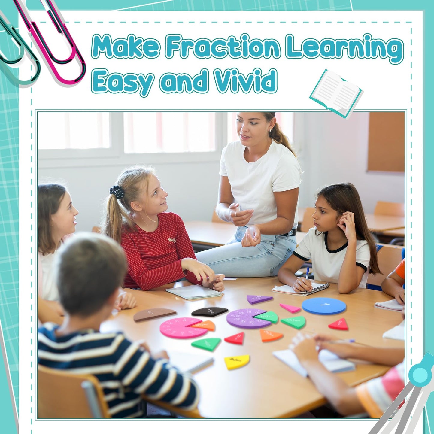 Sayglossy 10 Sets Fraction Set for Math Classroom Fractions Manipulatives Math Manipulatives for Home School Supplies (Circles)