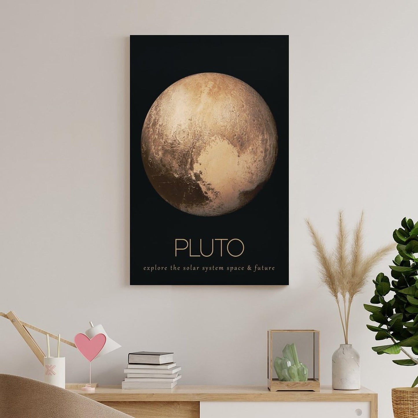 LGDSBHH Minimalist Pluto Solar System Canvas Wall Art - Educational Space Dwarf Planet Poster - Science Classroom & Kids Bedroom Decor - 12x18 Inch (Unframed)