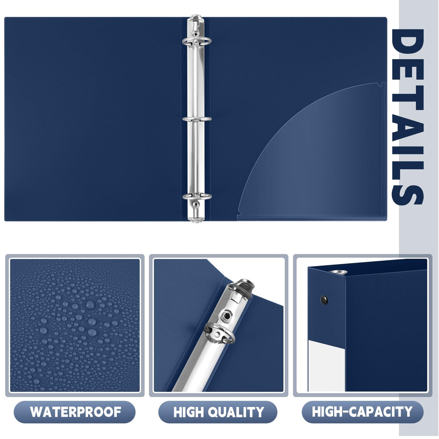 Henoyso 24 Pcs Navy Blue 1.5" 3 Ring Plastic Binder Bulk, 1 1/2 Inch Soft Flexible Binders Round Rings, Fits Letter Size 8.5'' x 11'' Paper, Holds 350 Sheets, for School Office (1.5 Inch)