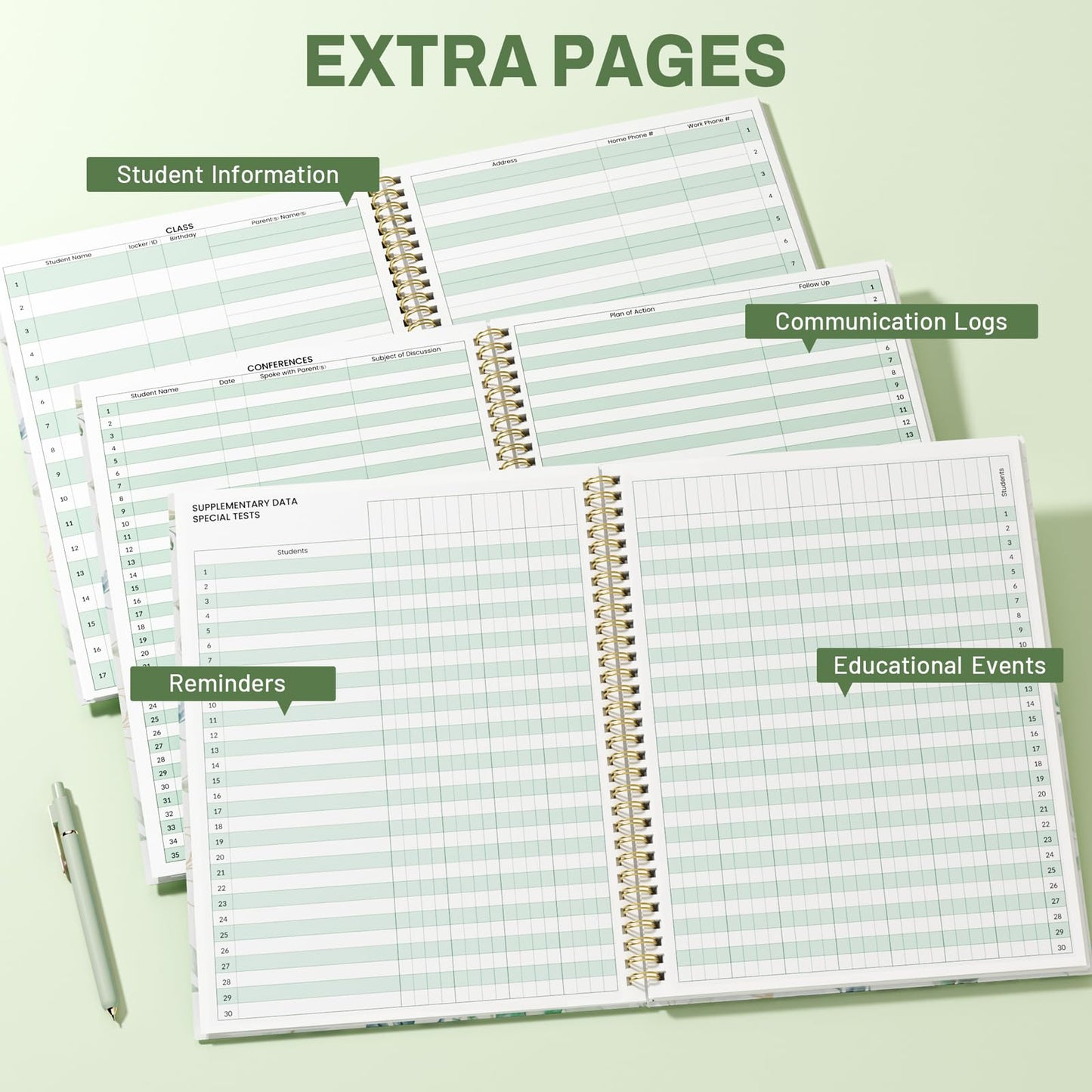 SUNEE 8 Period Teacher Lesson Plan Book - Days Vertically, Undated Teacher Planner 2026-2027 Academic Year, 8.5 x 11 Inch, 104 Pages/52 Sheets (40 Weeks), Waterproof PVC Cover, Back Pocket, Full Leaf