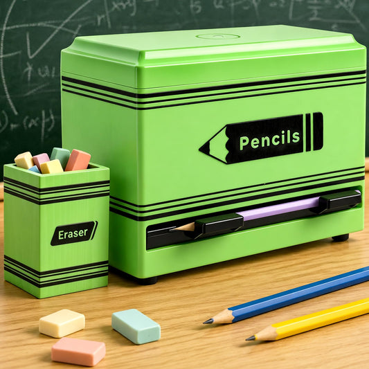 Gueevin 2pcs Pencil Dispenser for Classroom, Fun Desk Organizer with Eraser Holder, Interactive Pencil Storage for Teachers, Students & Homeschool Desk Organizer, Back to School Supplies(Green)