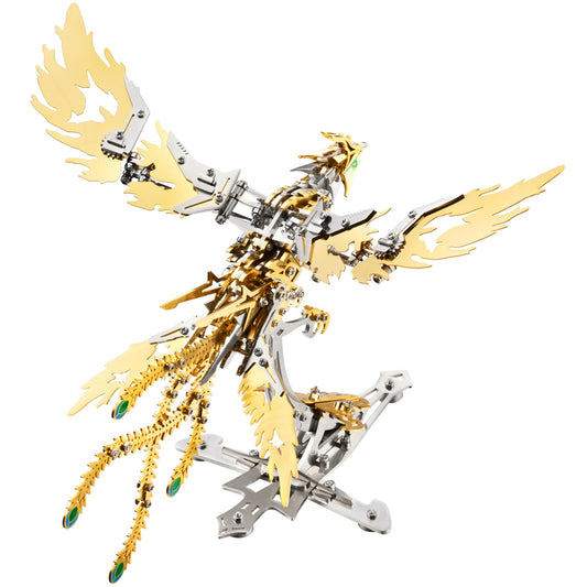 OreilleStar 3D Metal Ornithopter Puzzles for Adults Model Kits: DIY Assembly Mechanical Phoenix Stainless Steel Animal Bird Toy Building Block Birthday Gifts for Men Women (Gold Phoenix)