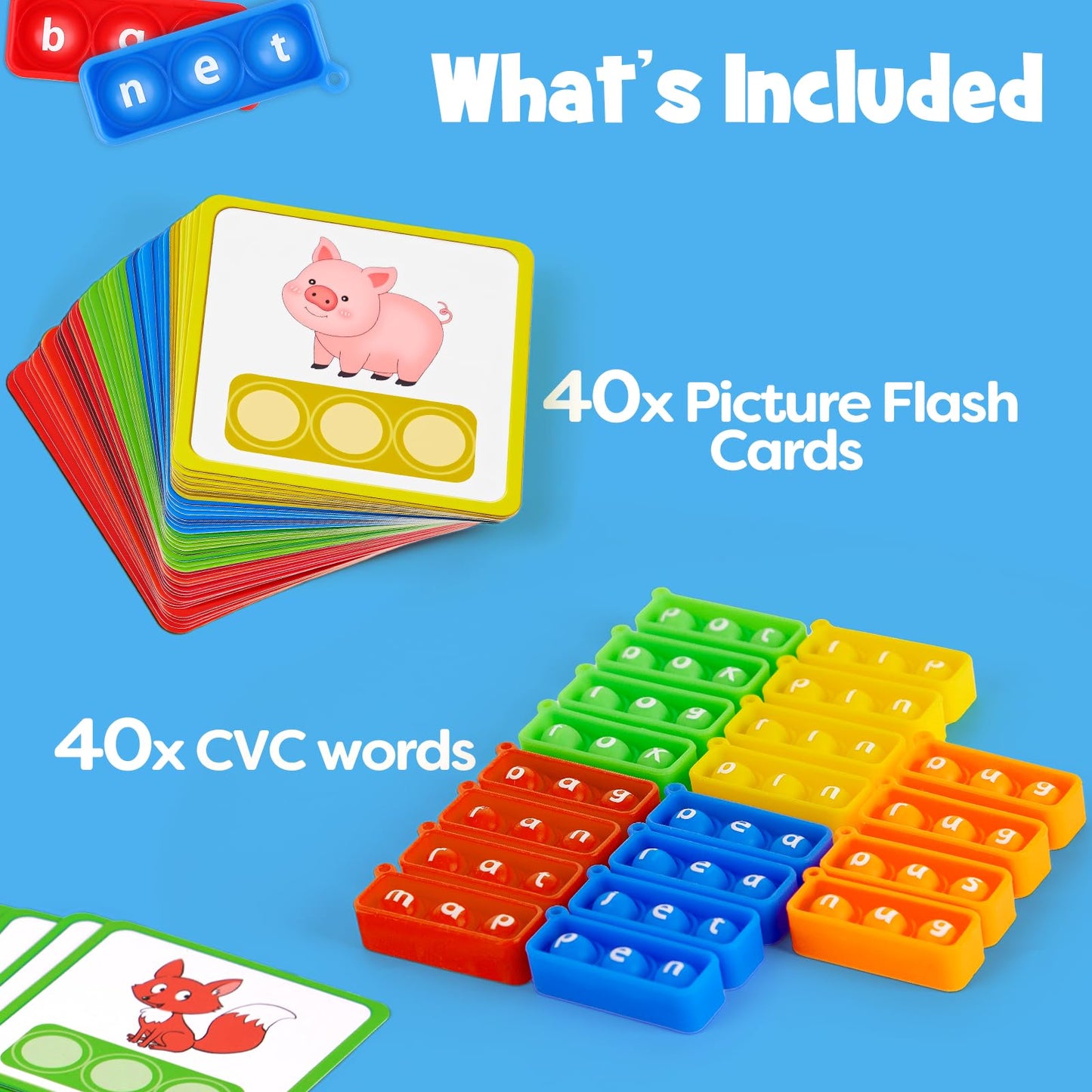Aizweb CVC Word Games Kindergarten,Phonics Games for Kids Ages 3-8,CVC Flashcards for Preschool Special Education Classroom Supplies,Reading&Spelling Activity Phonics Manipulatives for Kids