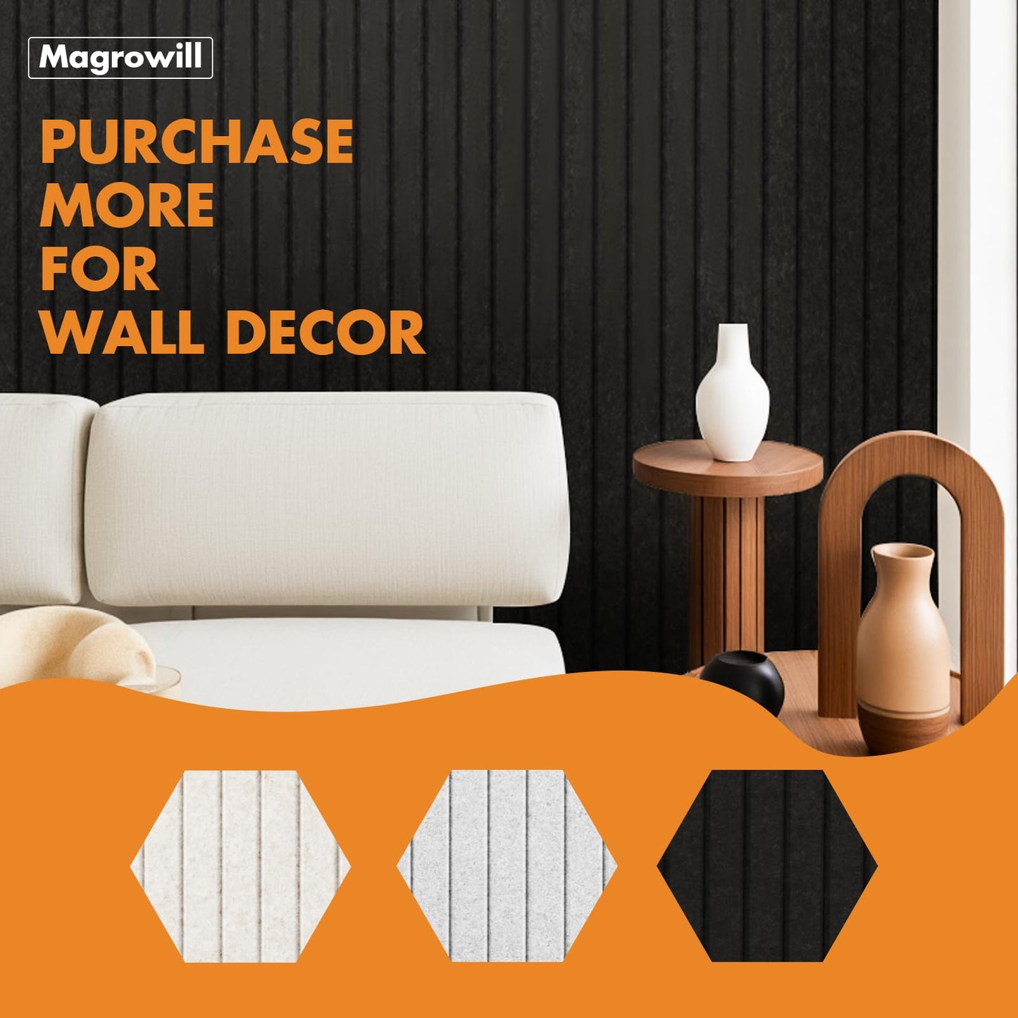 Cork Board Tiles for Wall with Push Pins, Removable 36" x 24" Slat Bulletin Board Sets, Adhesive Pin Board | Magrowill 6 Packs Felt Panels for Interior Wall Decor