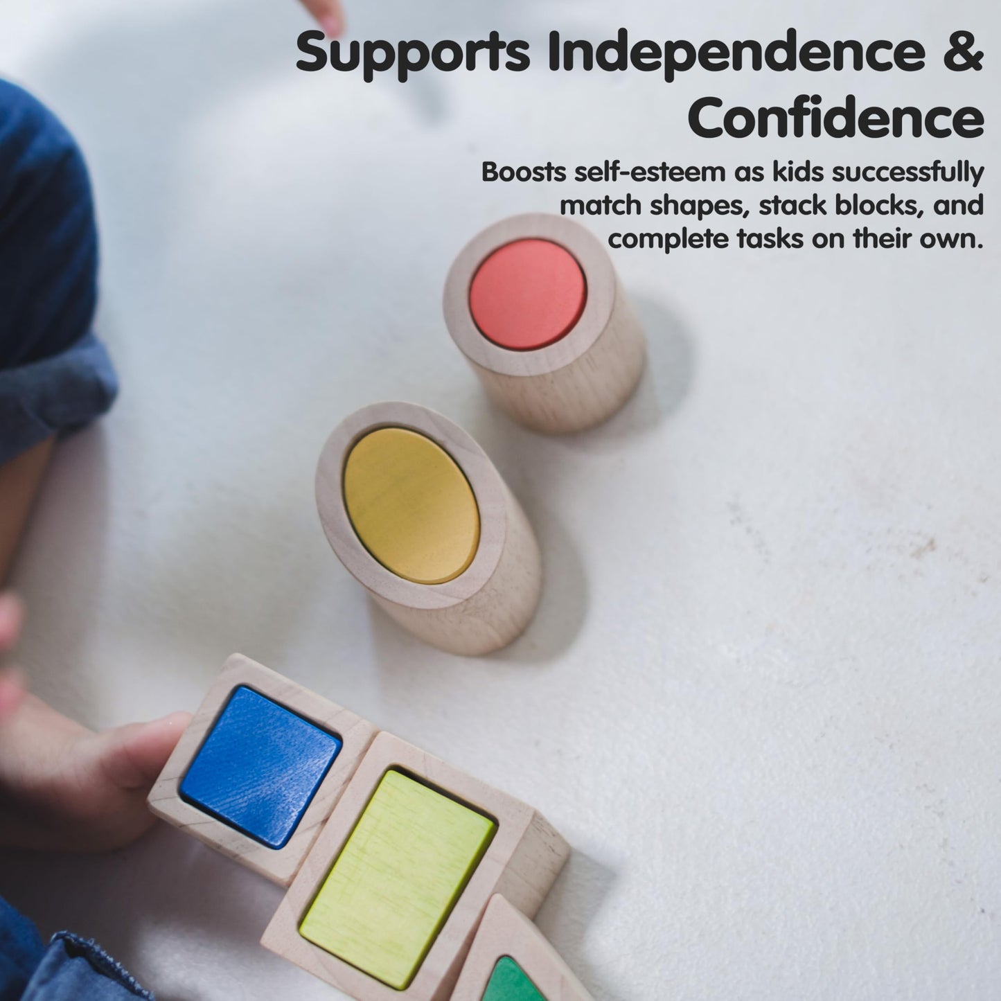 PlanToys® Geo Matching Blocks Wooden Shape Sorting Toy for Kids Ages 2+ | Montessori Activity for Colour Learning, Spatial Reasoning & Fine Motor Skills | Eco-Friendly Educational Toy