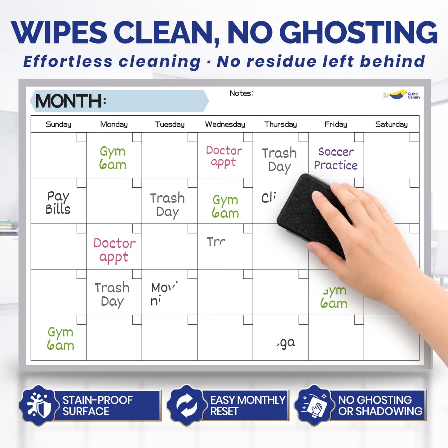 Monthly Magnetic Calendar for Refrigerator - 17x12” Stain-Resistant Dry Erase Fridge Calendar Whiteboard with Large Writing Space for Schedules, Chores & Meals - With 4 Markers & Eraser - Sunday Start