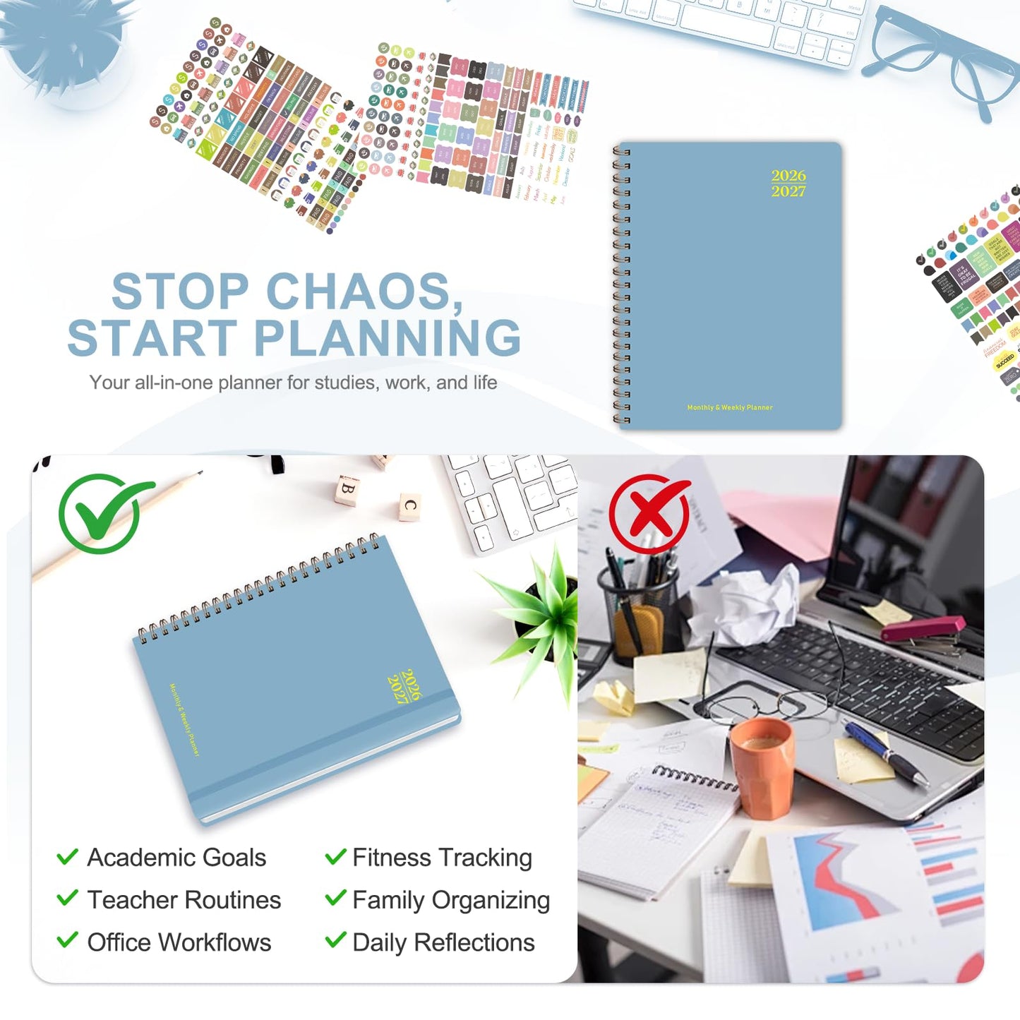 Planner 2026-2027, Weekly and Monthly Academic Planner, July 2026 - June 2027, Hardcover Calendar Agenda Book for School Year Planning, School Supplies for Teacher and Student, Letter Size(8.5'' x 11'')