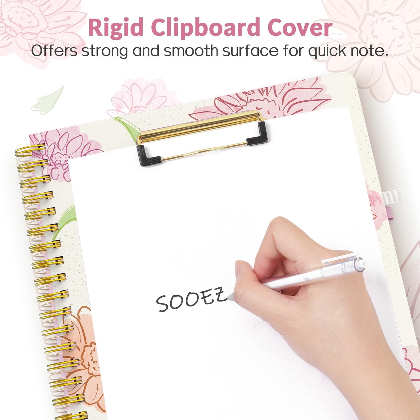 Sooez Clipboard with Refillable Notepad, Clipboard Folder with 10 Storage Pockets for Letter Size, Spiral Clipboard Notebook, Cute Portfolio for School Office Nursing