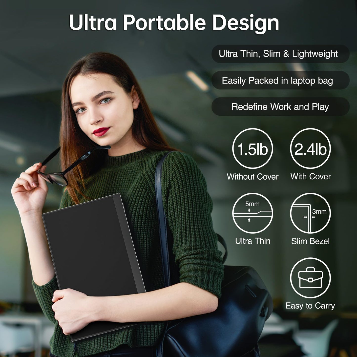 cocopar Portable Monitor 15.6 Inch 1080P FHD 60Hz 85% sRGB Travel Monitor with Speaker HDMI USB-C Second Screen for Laptop MacBook Surface PC Xbox PS4/5, VESA Mountable, with Full Cover Stand