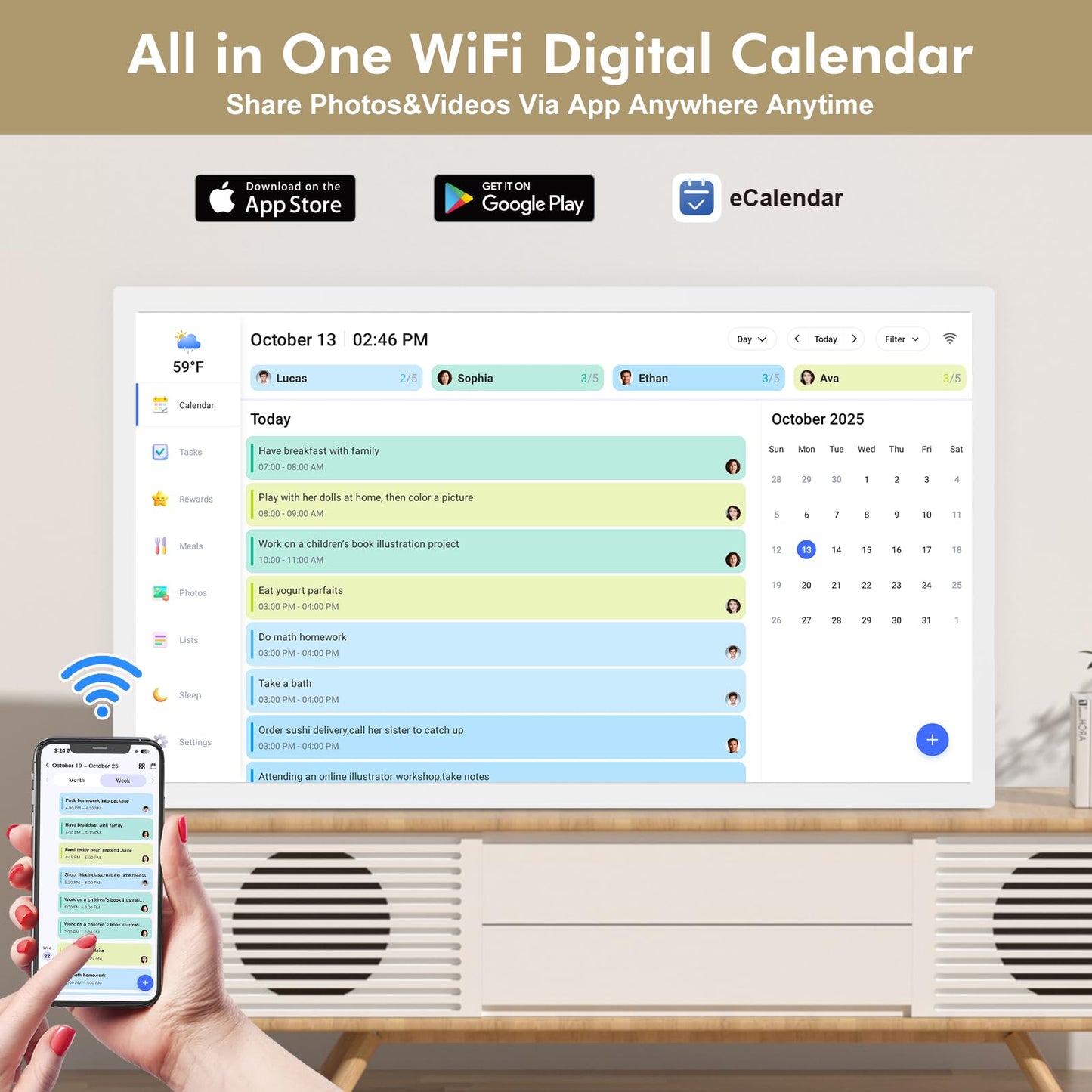 27" Smart Digital Calendar for-Family-Meal-Planner - Electronic Wall Calendar for Business Chore Chort, HD Touchscreen Display, Star Rewards, Sync Online Calendars, Desk Mountable, Gifts for Mom Dad