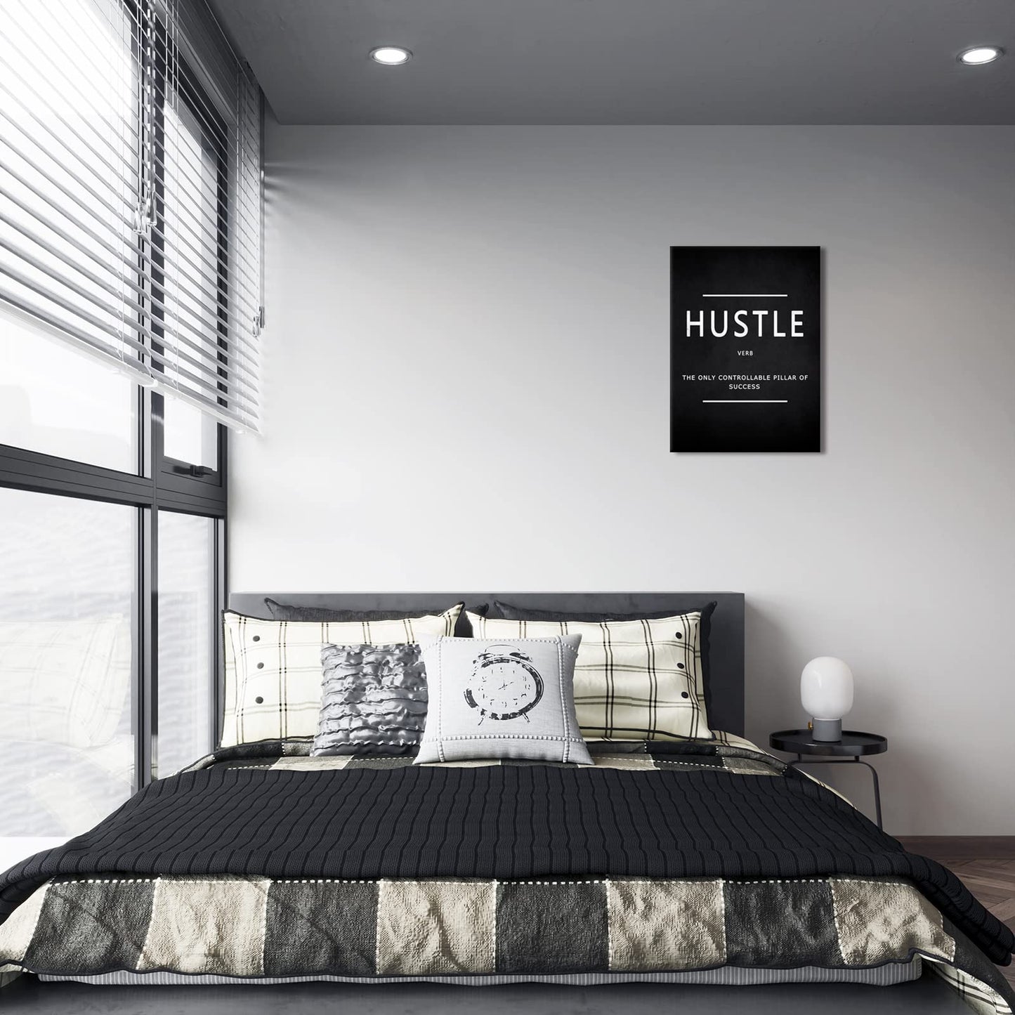 Hustle Wall Art Motivational Quotes Wall Art Decor for Office Bedroom Artwork Framed and Ready to Hang(12×18inch)