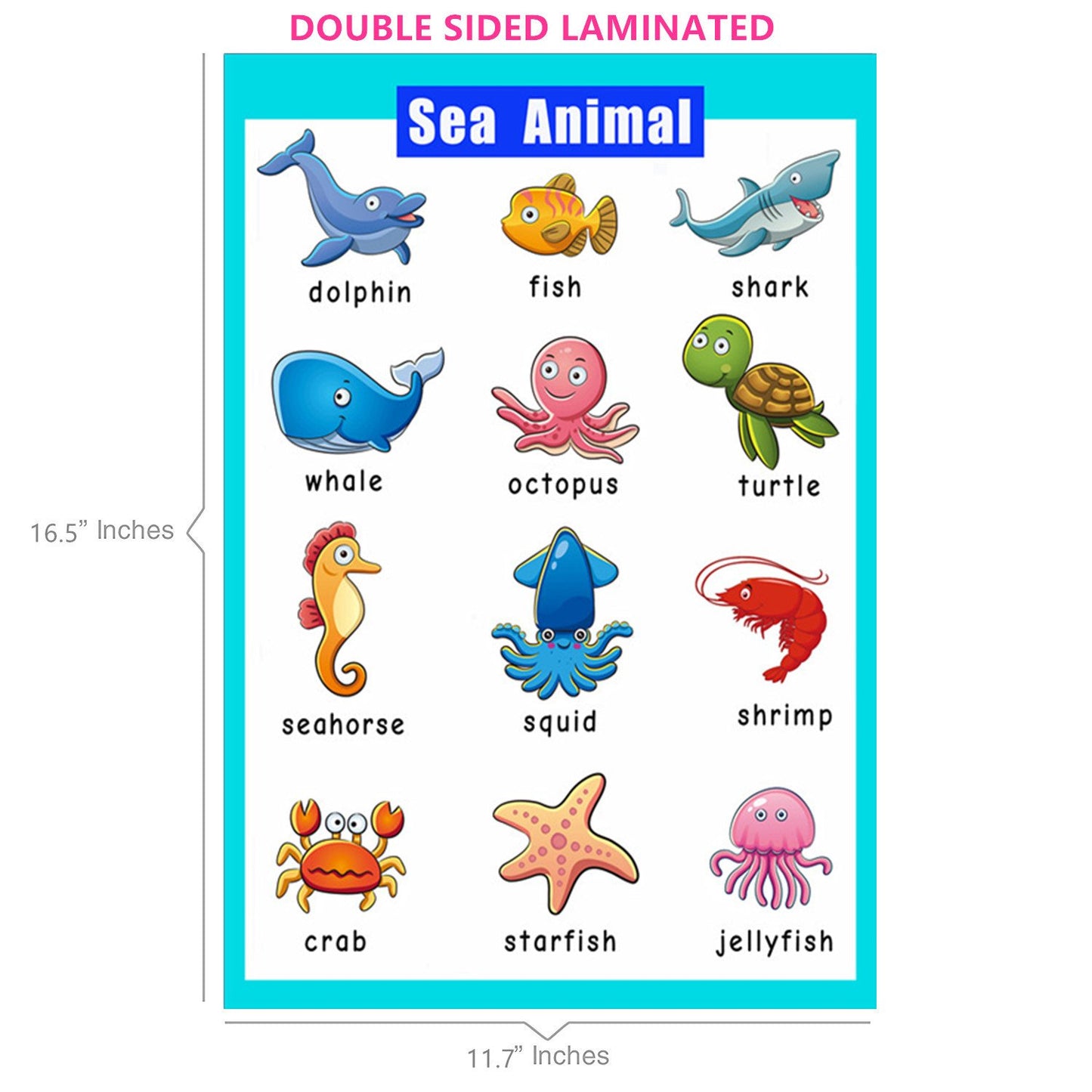 4 Pieces Laminated Educational Preschool Posters for Toddlers| Educational Wall Charts | School classroom Posters | Class decorations for Kindergarten- Sea Animal,Farm Animal,Wild Animal, Insect.