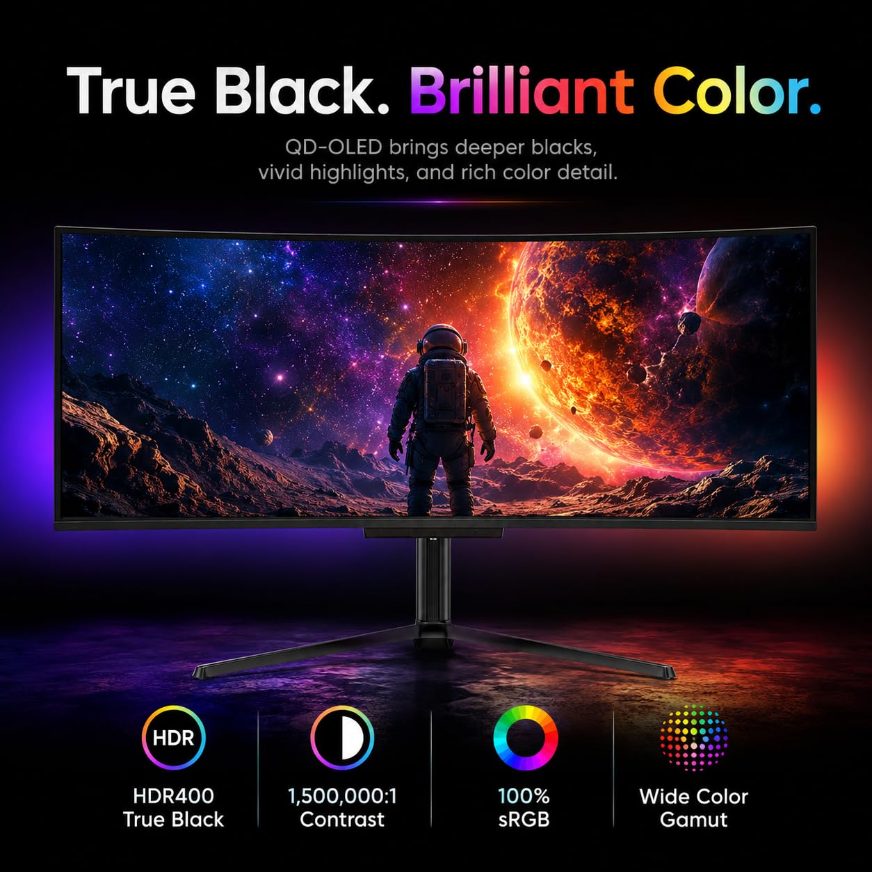 Deco Gear 49" QD-OLED 240Hz Curved Ultrawide Gaming Monitor - 5120×1440 DQHD, 32:9 Dual-QHD Display, 0.03 ms Response, HDR400 True Black, 90W USB-C, KVM, Adaptive Sync, RGB Lighting