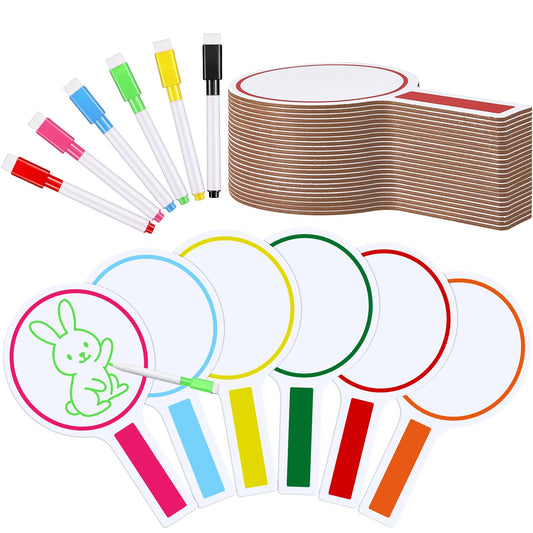 Henoyso 48 Pcs Dry Erase Answer Paddle with Markers Handheld Double Sided Paddles Colorful Flip Answer Dry Erase Paddles White Boards for Students Kids Score Boards Teacher(Round)