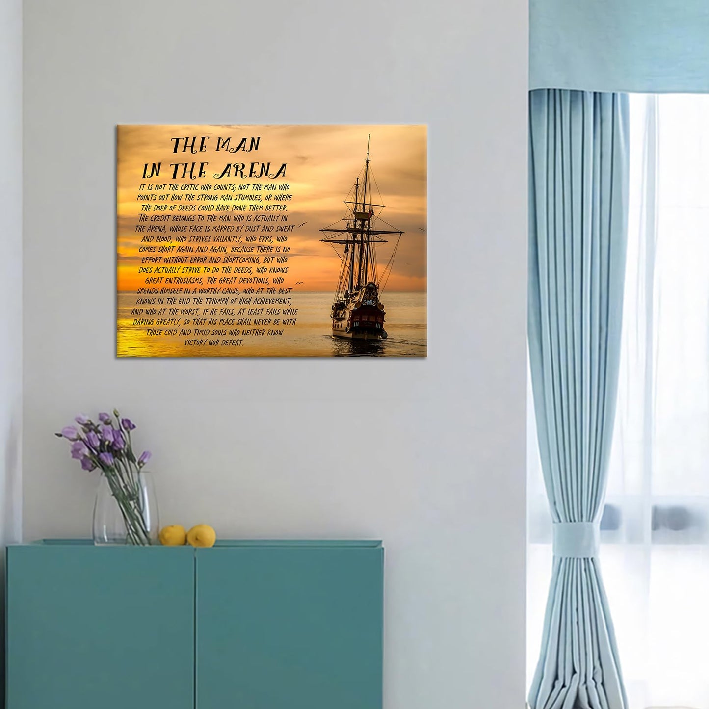 YSPCSUN Inspirational Posters for Office, The Man in the Arena Canvas Poster Single Panel Wall Decor for Home Office Dorm Classroom, Framed Canvas Art, 24x18inch