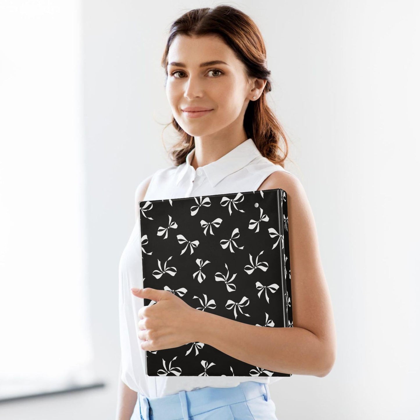 Pink Strawberry Round Ring Binders 1.5 Inch Doodle Pattern Black 3 Ring Clipboard Binder for Office School Work Supplies File Folder 200 Sheet Capacity