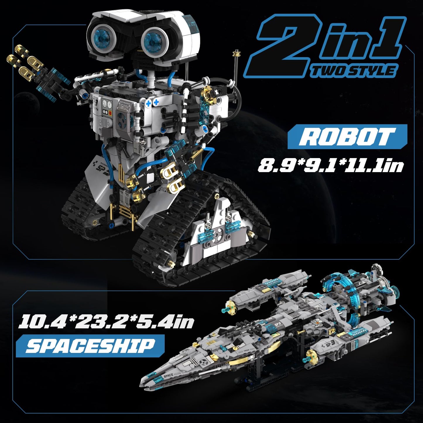 HPROMOT 2-in-1 STEM Robot Building Kit, 1468 PCS APP & Remote Control Space Robot Toys for Kids Ages 8-16, Engineering Technic Coding Robotic Kit, Educational Science Set Birthday Gift for Boys Girls