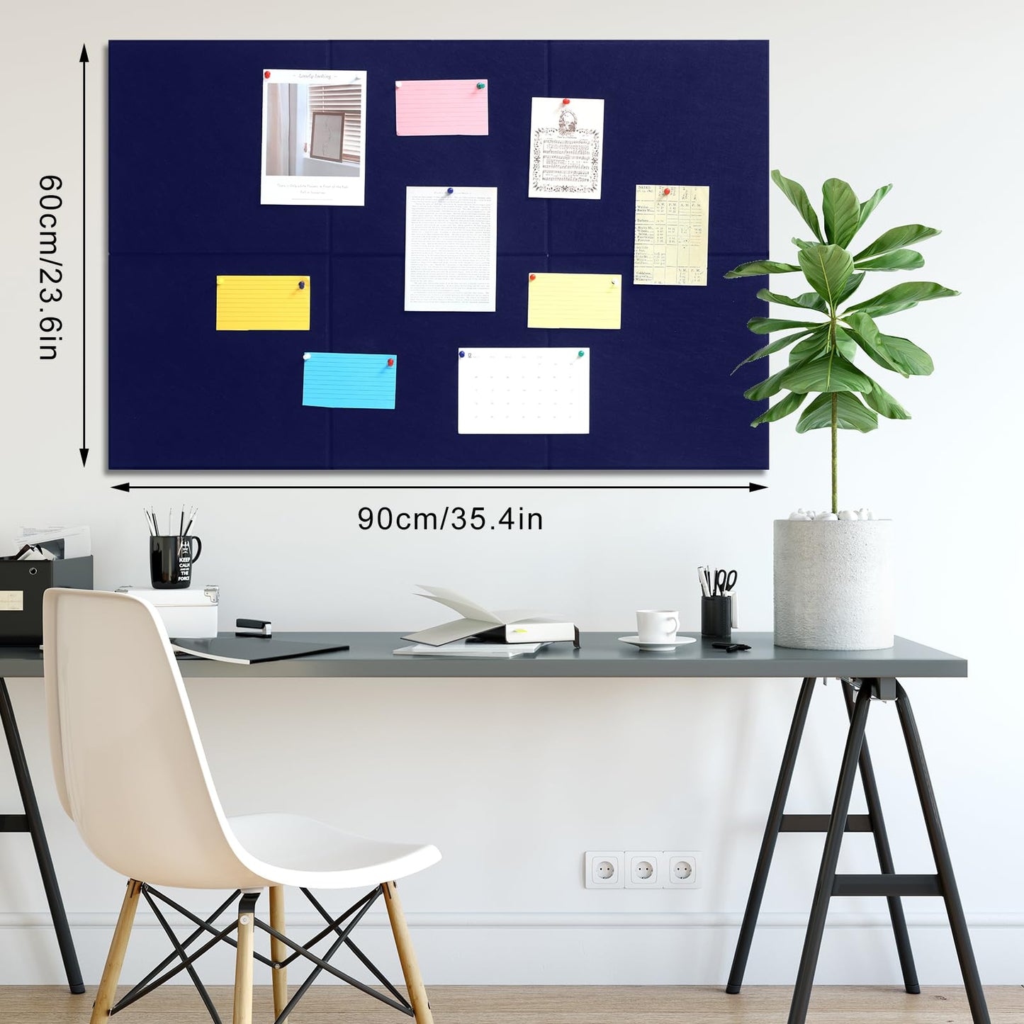 Large Cork Board 36" x 24", 6 Pack Felt Bulletin Board with 30 Pushpins, Cork Boards Alternative with Self-Adhesive Strips, Felt Wall Tiles Pin Boards for Walls Office Home School Decor-Dark Blue