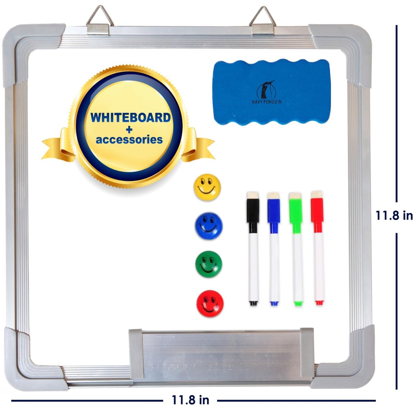 Whiteboard Set - 12 x 12 in Dry Erase Board with 1 Magnetic Dry Eraser, 4 Dry Wipe Markers and 4 Magnets - Small White Board Wall Hanging Marker Board for Home and Office (12x12)