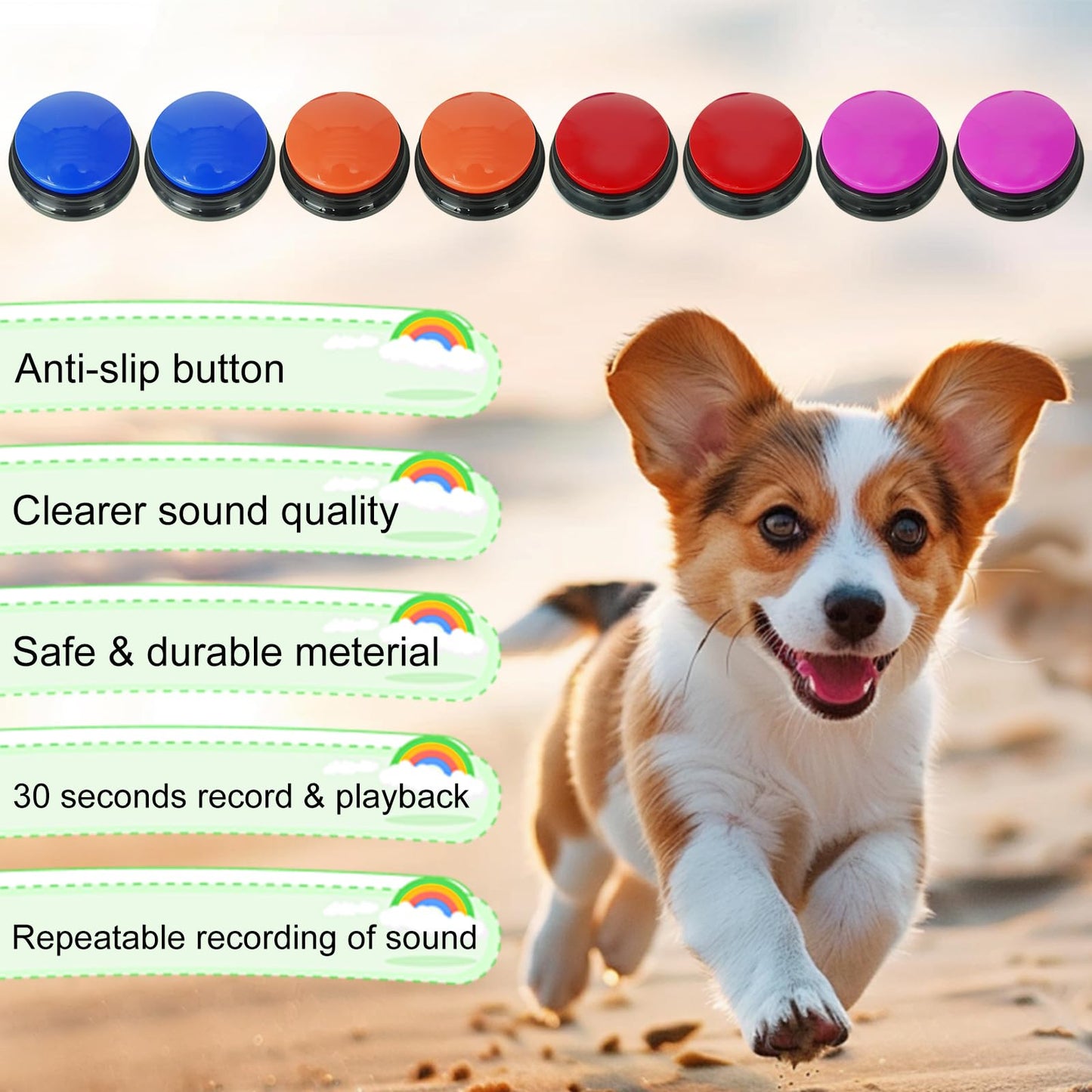 Gelabur Set of 8 Dog Buttons for Communication, Voice Recordable Buttons for Classroom, Dog Training Talking Buttons Starter Set, Pet Easy Speaking Buttons Tools