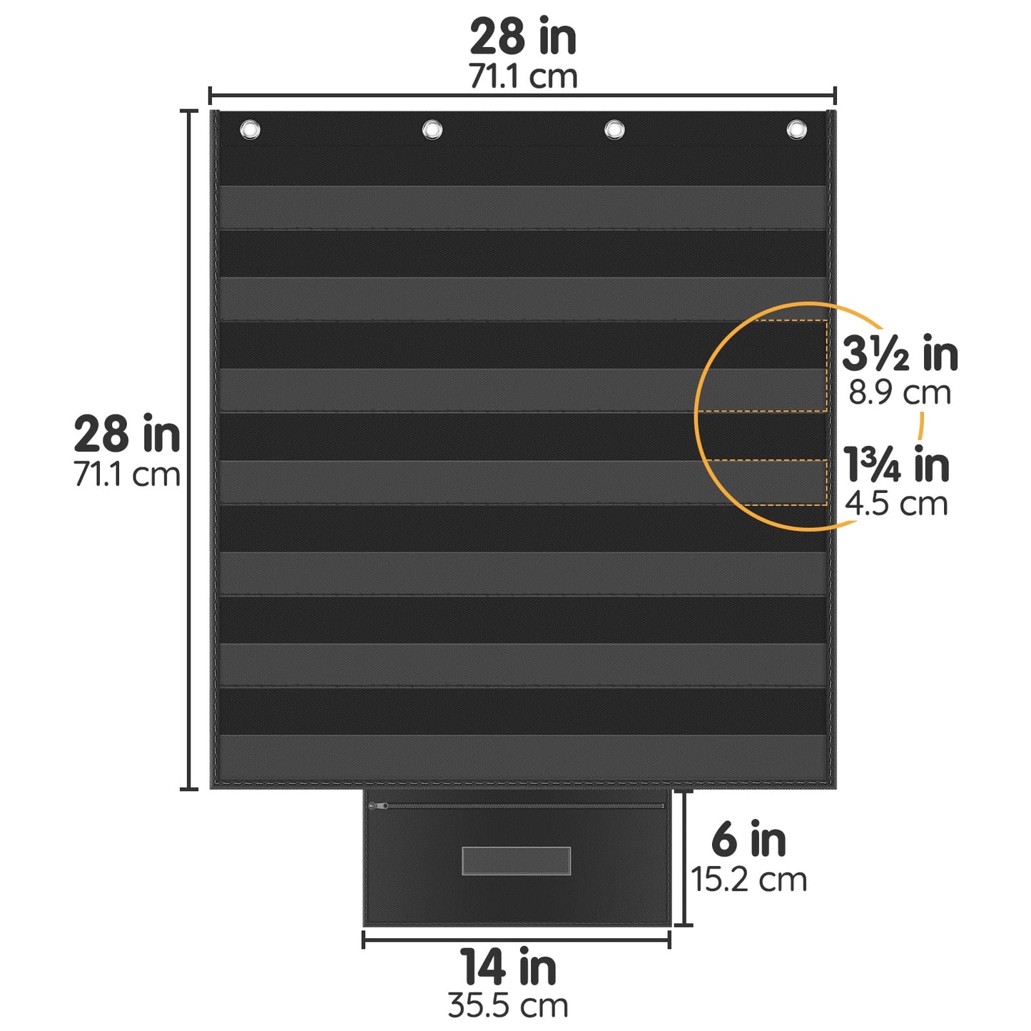 Standard Pocket Chart for Classroom 28"x28" Large 7 Pocket Charts with Card Storage Bag Sentence Strip Holder for Word Wall, Sight Words, Cards, Calendar, Daily Visual Schedule (Black)