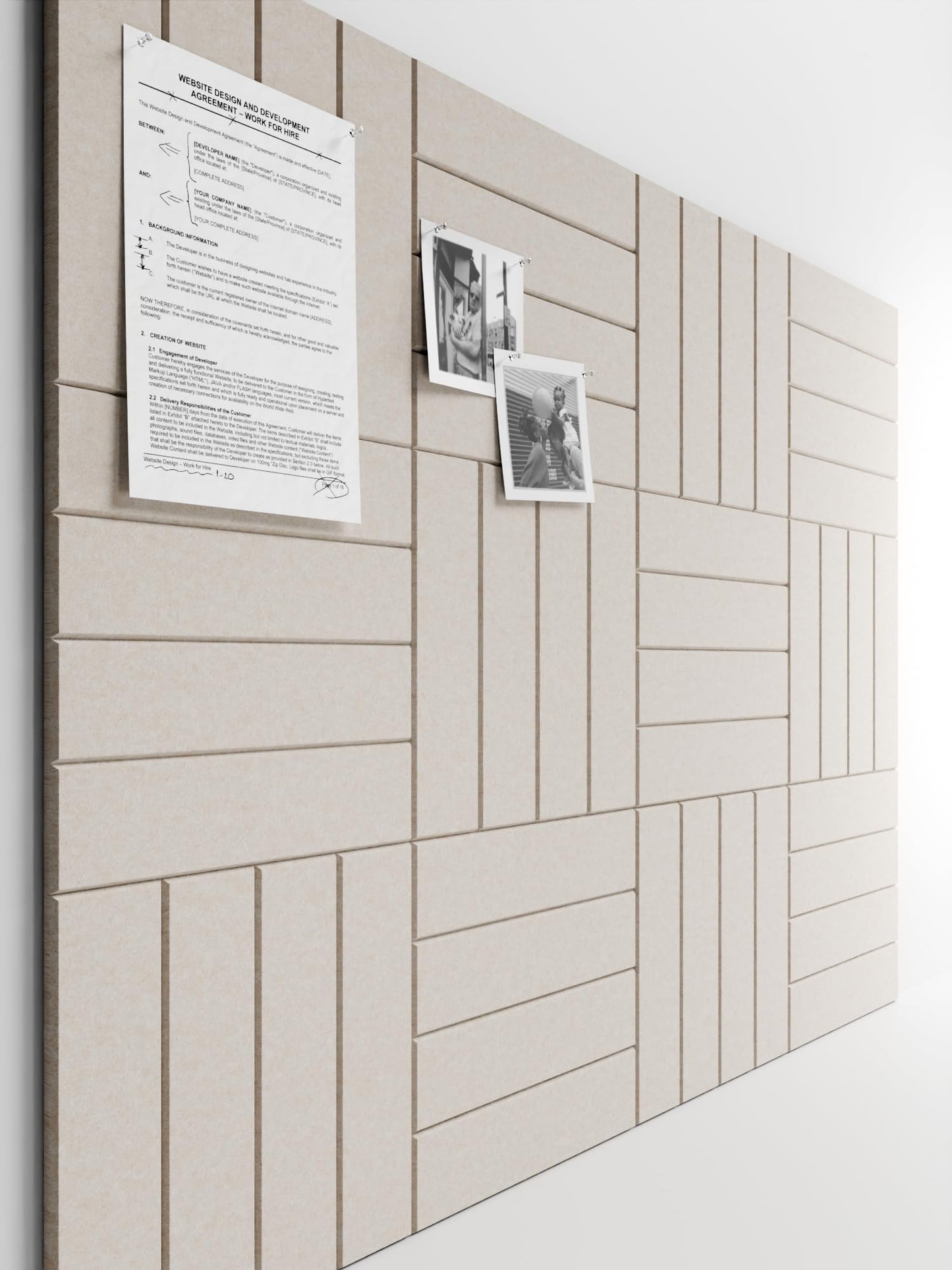 Bumusty Large Cork Board Alternative-48 x 36" Felt Bulletin Board Tiles, with 30 Pushpins, 70 Adhesive Tabs, Bold-Stripe 12-Pack, Cork Boards for Office Push Pin Board Felt Board-Oatmeal