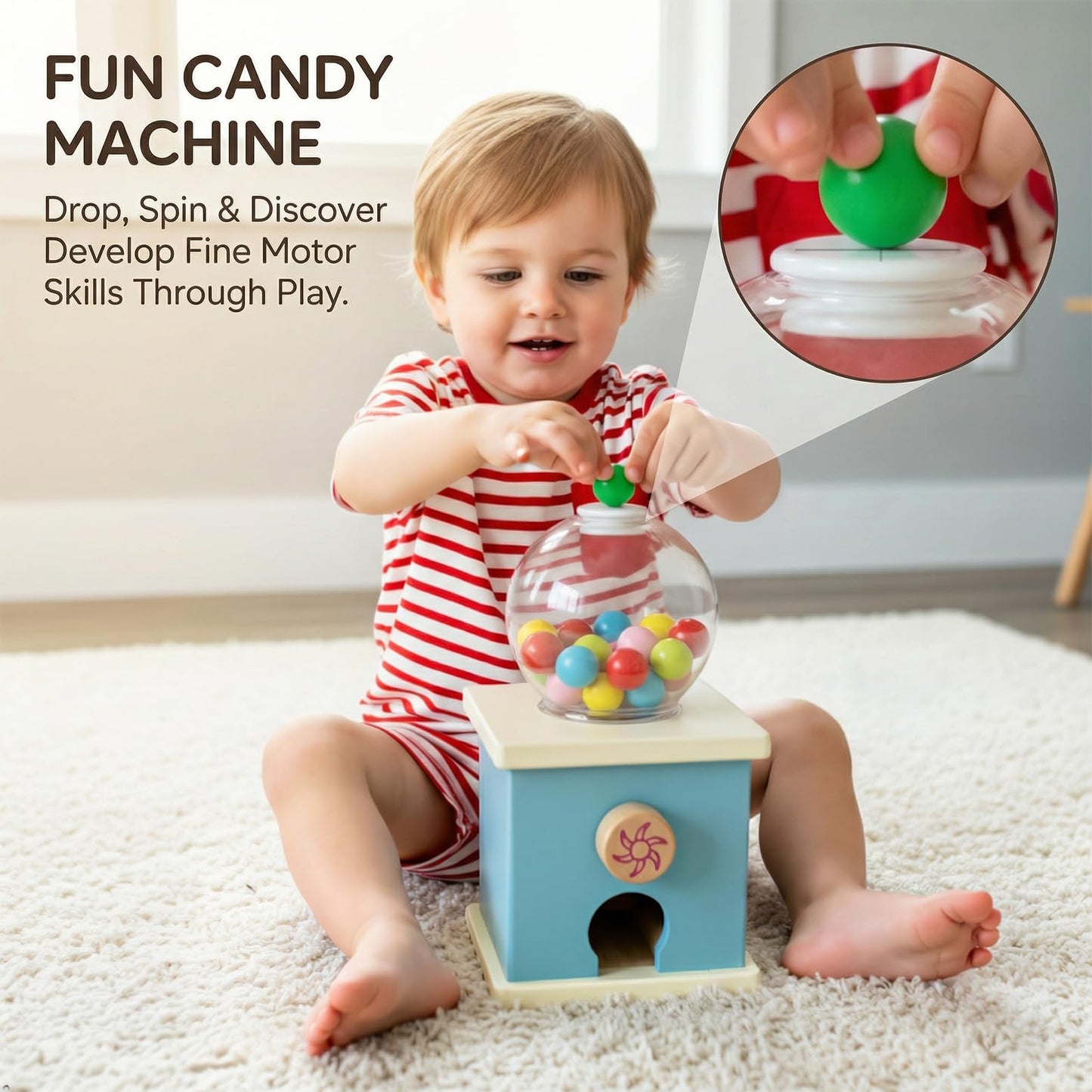QimuMku 9.6" Wooden Gumball Machine Counting Montessori Toys for 3 4 5 Years Old Boys Girls, Toddler Preschool Learning Activities Toy for Kids Ages 4-8, Birthday Gifts Sensory Toys