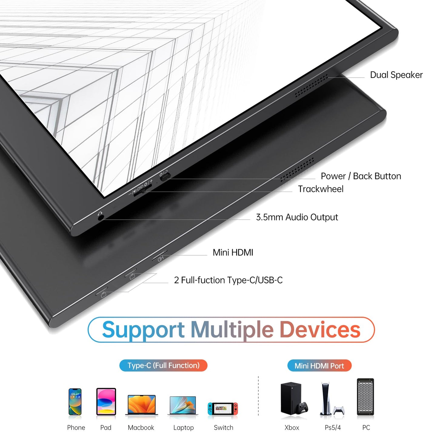 VILVA 4K Portable Monitor, 15.6'' IPS 3840x2160 UHD Computer Monitor, 100% Adobe RGB Gaming Monitor USB C HDMI Portable Travel Display w/Speakers Smart Cover for Laptop Xbox PS4 Switch Phone Mac