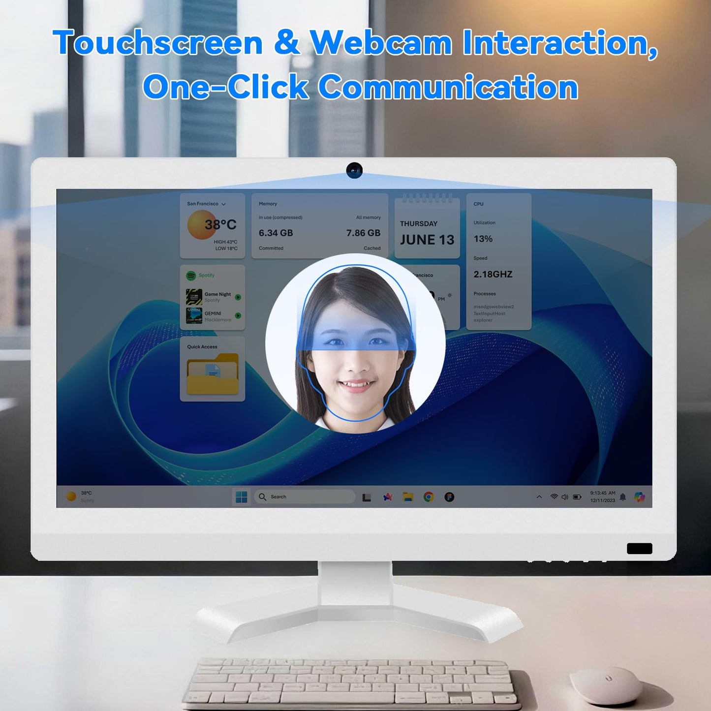 Pisichen 22 inch Touch Screen Monitor with Webcam FHD 1920x1080P Computer Monitor FreeSync HDR HDMI Ports Eye Care Frameless VESA Mount