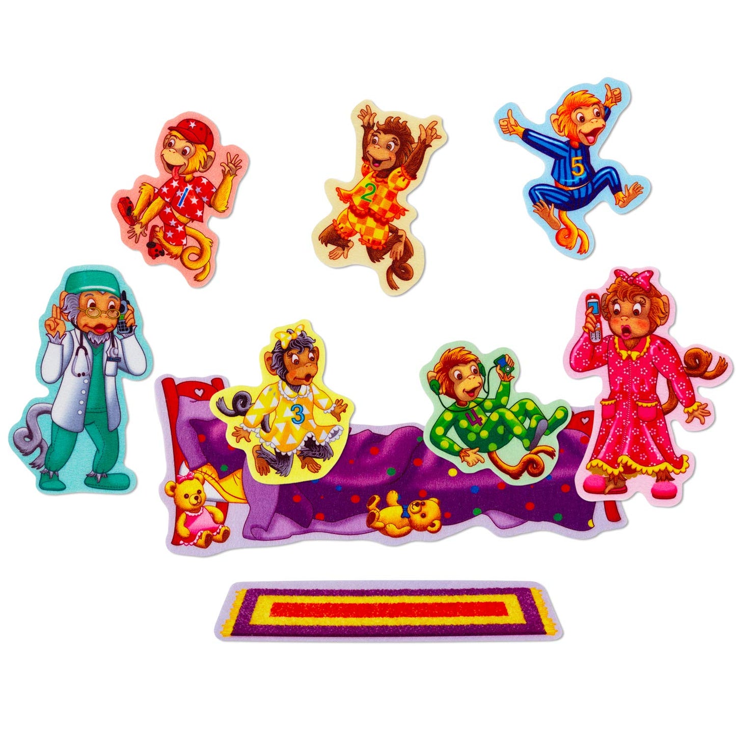 Little Folk Visuals Five Monkeys Jumping on the Bed Precut Felt Pieces, 9 Pieces Set