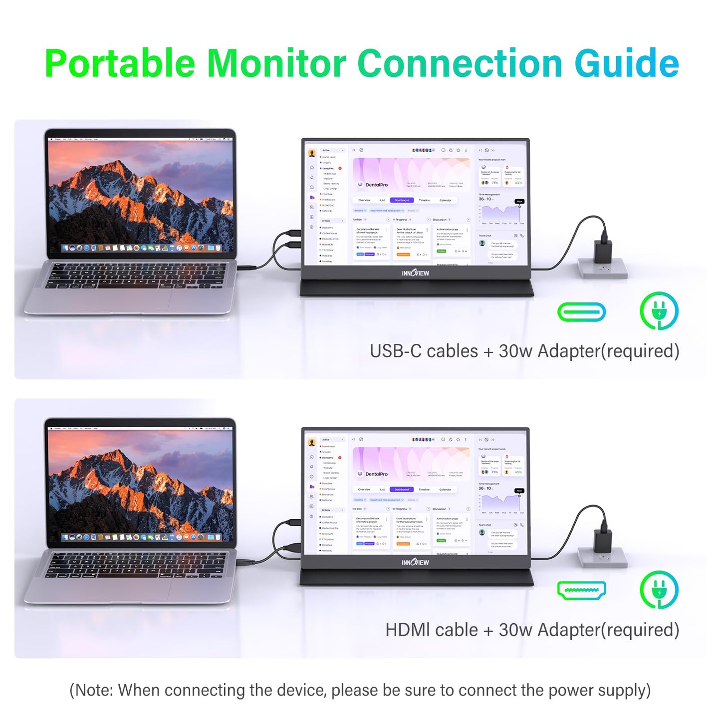 InnoView 2K Portable Monitor for Laptop 15.6" 2560×1440 QHD 100% sRGB Built-in Speaker USB C Standard HDMI External Second Screen for Mac Laptop Phone PS4/5 Xbox Switch