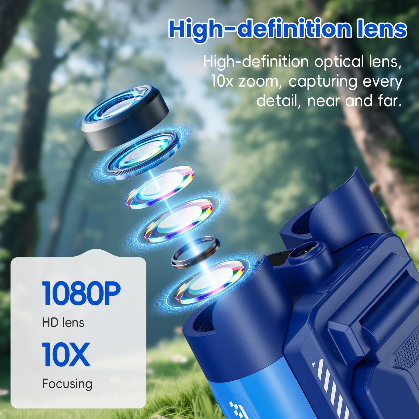 Aspoven Binoculars for Kids, Night Vision with 2.4" Screen, HD Digital Binoculars for Boys and Girls Ages 4-12, Portable Kids Binocular, Photo Video Capture & 9 Puzzle Games (Blue)