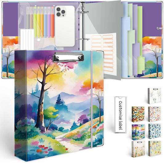 3 Ring Binder 2 Inch for 8.5"x11" Paper, Three Ring Binders with Clipboard, 5 Dividers with Tabs and Pockets, Decorative Binder with Pen Holder,Path